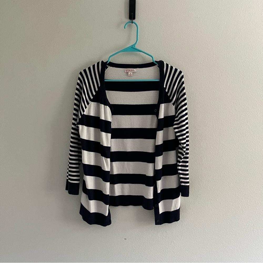 Merona • Navy & White Striped Cardigan
